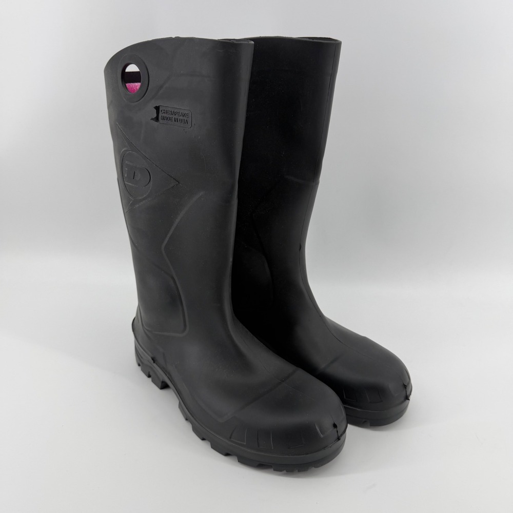 Dunlop Rain Boots Mens 10 Women 12 Black Chesapeake Waterproof Tall PVC Lug Sole